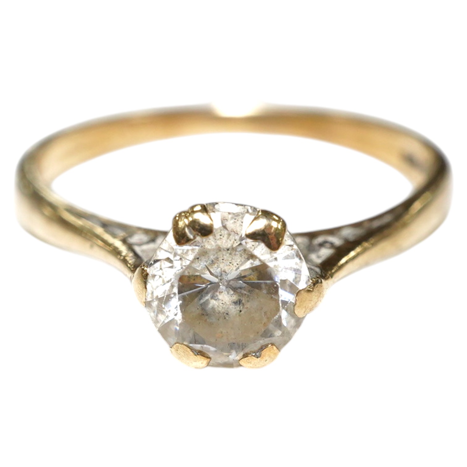 A 9ct gold solitaire diamond ring, size L, 1.8 grams. Condition - fair